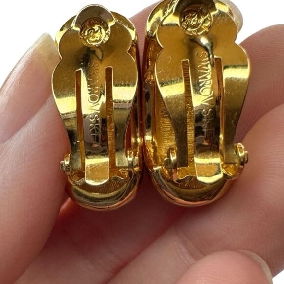 Swarovski Gold Toned & Black Crystal Clip On Earrings - Picture 5 of 7